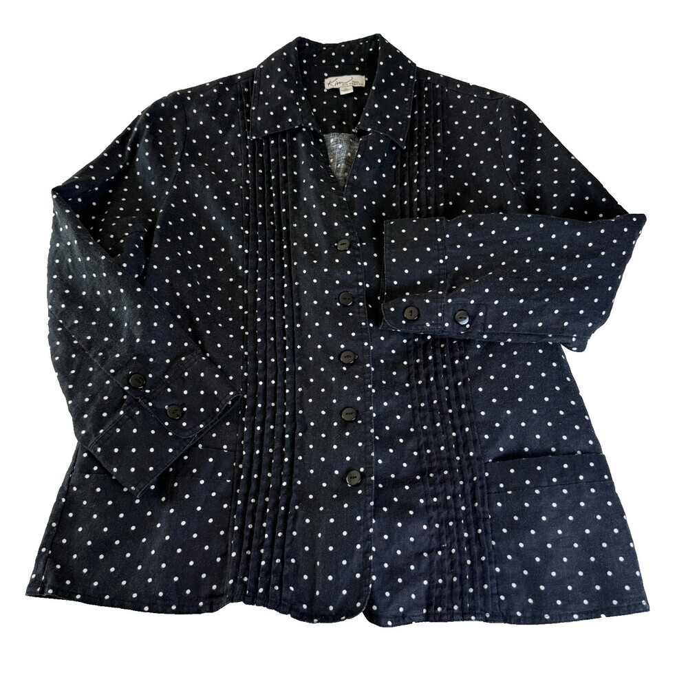 Kim Rogers PETITE 100% LINEN Shirt Jacket Shacket, Sz PL, Black White Polka Dots